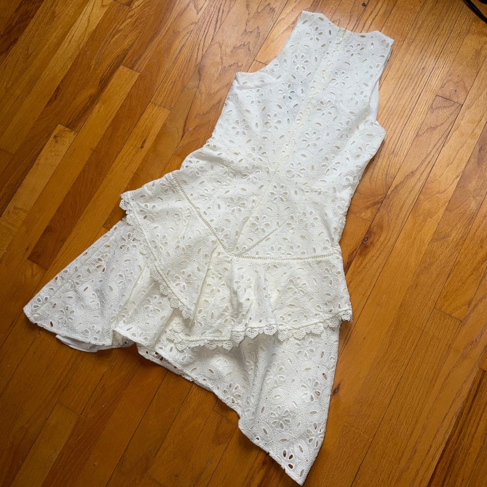 NEW Lenon White Eyelet Lace Tiered Ruffle Sleeveless Dress XS Brunch Bridal - Picture 8 of 11